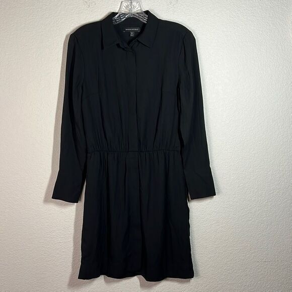 Banana Republic Black Long Sleeves Collared Chiffon Shirt Dress Women's‎ Size 2P - Picture 1 of 8